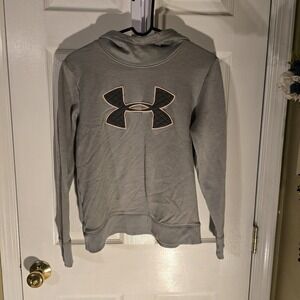 Under Armour Womens Fleece Big Logo Pullover Hoodie Gray Pink Outline Medium